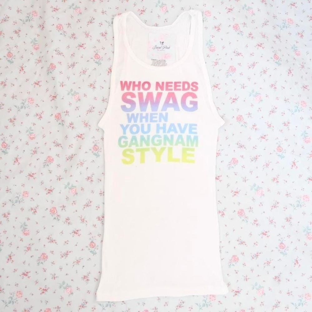 y2k gangnam style slogan ribbed tank who needs swag graphic